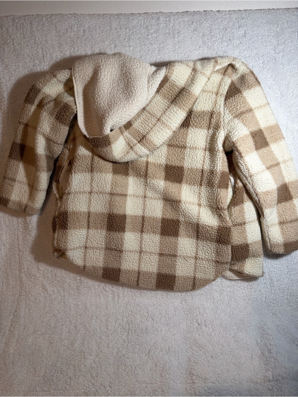 Source Unknown Cream and Brown Plaid Sherpa Jacket - Picture 3 of 6